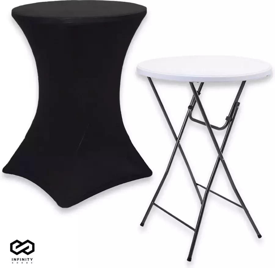 Infinity Goods Stevige Statafel Incl. Zwarte Statafelrok Partytafel Robuust en Weersbestendig Inklapbaar 80cm x 110cm Feest Wit Grijs