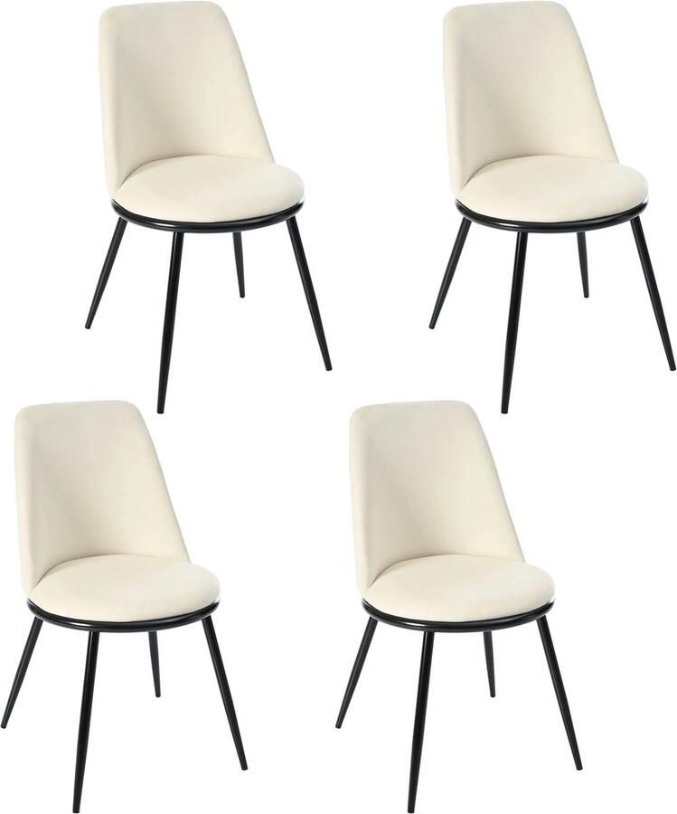 Informatie komt later Amalee Set van 4 eetkamer stoelen Creme met zwarte metalen poten Comfortabele stoelen Hoge kwaliteit stof Belastbaar tot 150 kilo