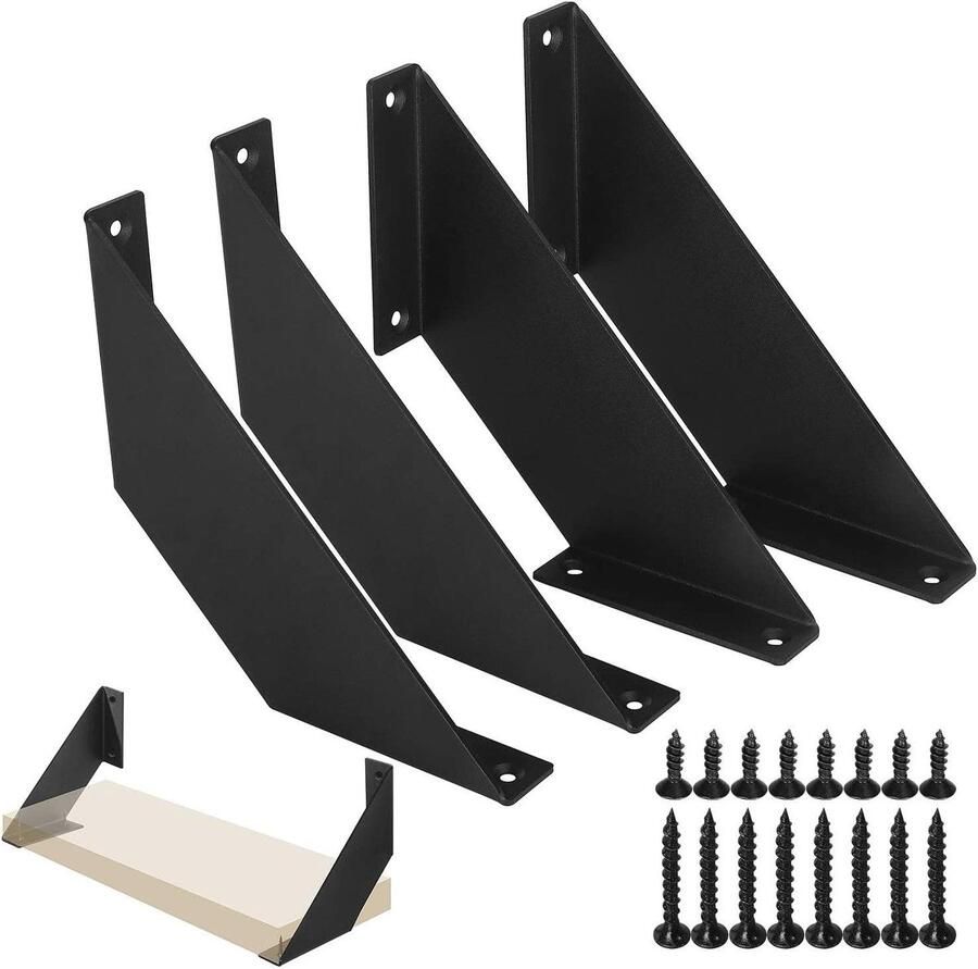 Innovra Inovra Zwarte ijzeren hoekplank beugels Set van 4 15cm Steunen voor hoekplank
