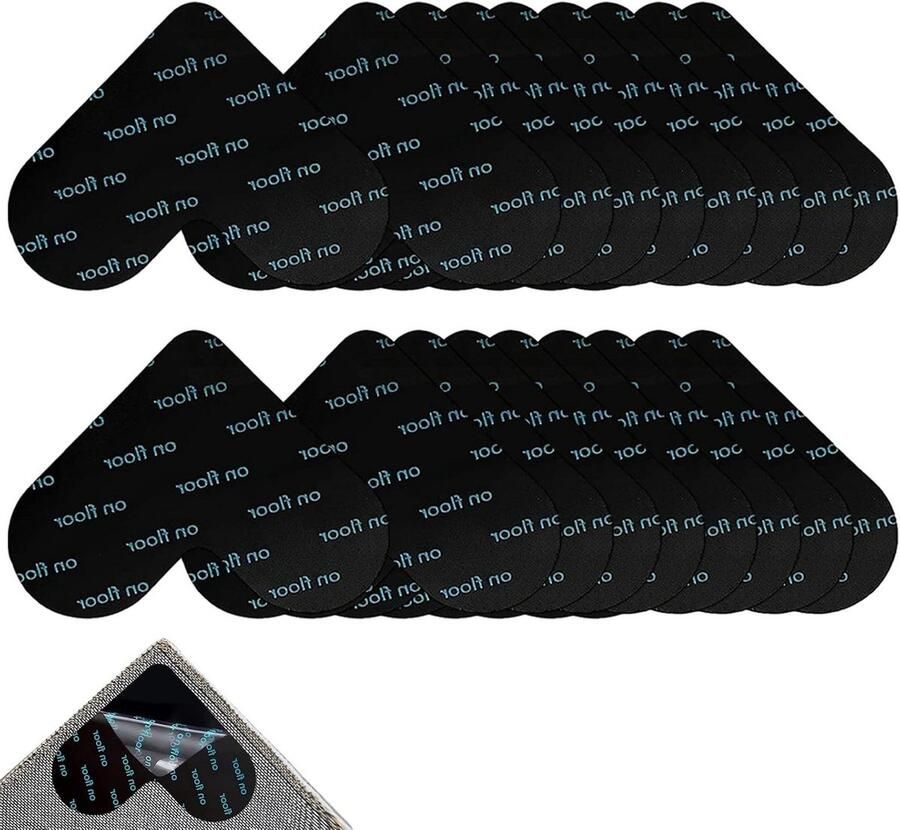 Allecto Premium Antislip tapijtsticker set voor hardhouten vloeren 18 stuks Herbruikbare tapijtgrijpers met warme kleeffunctie Zwart Wasbare tapijthoekgrijpers