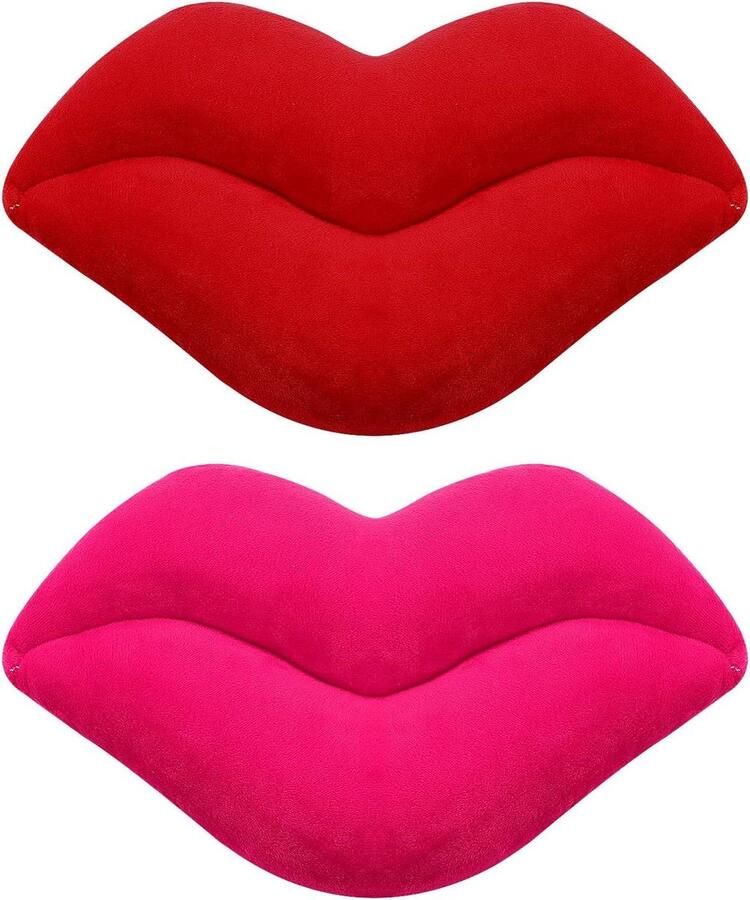 Inovra 2-pack Lippenkussen Pluche Sierkussen voor Bank en Bed Lippenvorm in Roze en Rood Zacht Decoratief Kussen voor Woonkamer en Slaapkamer Ideaal voor Vrienden en Familie