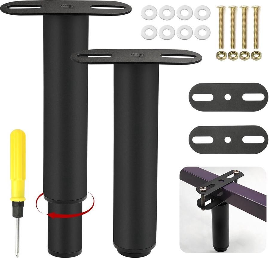 Inovra 2 Stuks Verstelbare Metalen Meubelpoten T-vormige Bedpoten Zwart 18-33 cm – Bankstel Bed Kast & Bureau Poten Gouden & Zwarte Pootopties – Meubelonderhoud Hifi & Wandmeubels Plantenbak & Moestuintafel op Poten