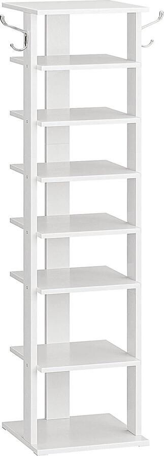 Inovra 8-laags schoenenrek smal schoenenrek schoenenkast met 2 haken opbergrek ruimtebesparend stabiel voor ingang woonkamer slaapkamer wit