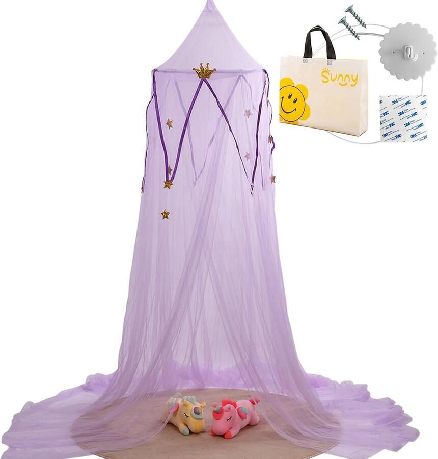 Inovra Bedhemel Hemelbed Kinderkamer Hemelbed Babybedje Kinderkamerdecoratie voor Grot Speelkamer Cadeau voor Nieuwe Baby Ouder Kind (Paarse Kroon)