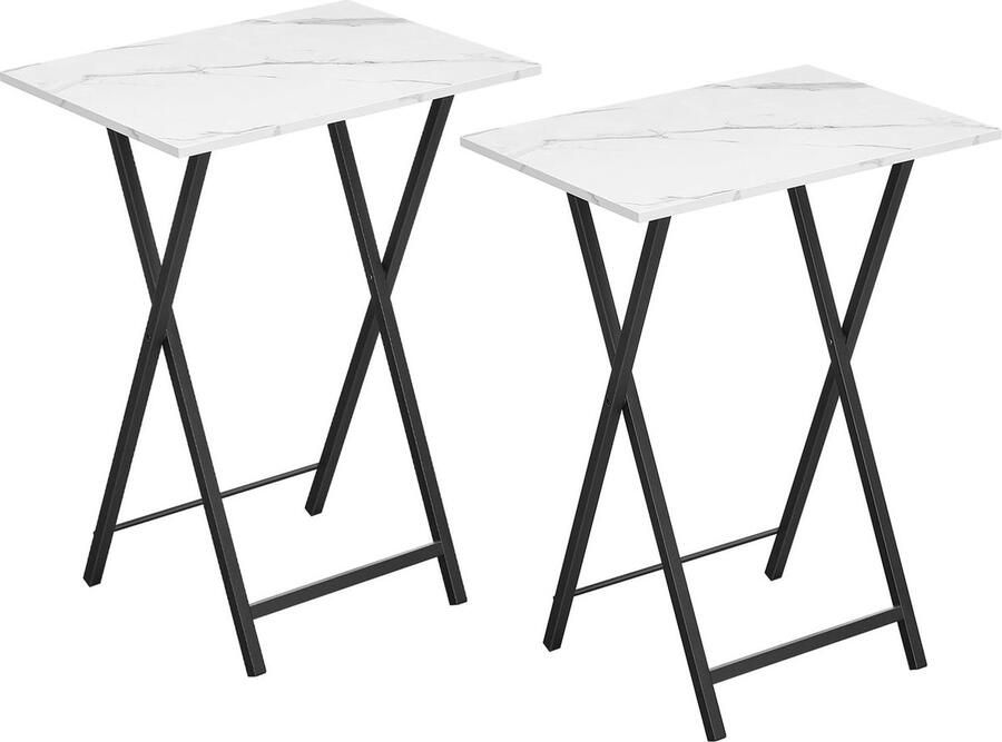 Inovra Bijzettafels Set van 2 in Moderne Industriële Stijl met Marmerlook en Zwart Design