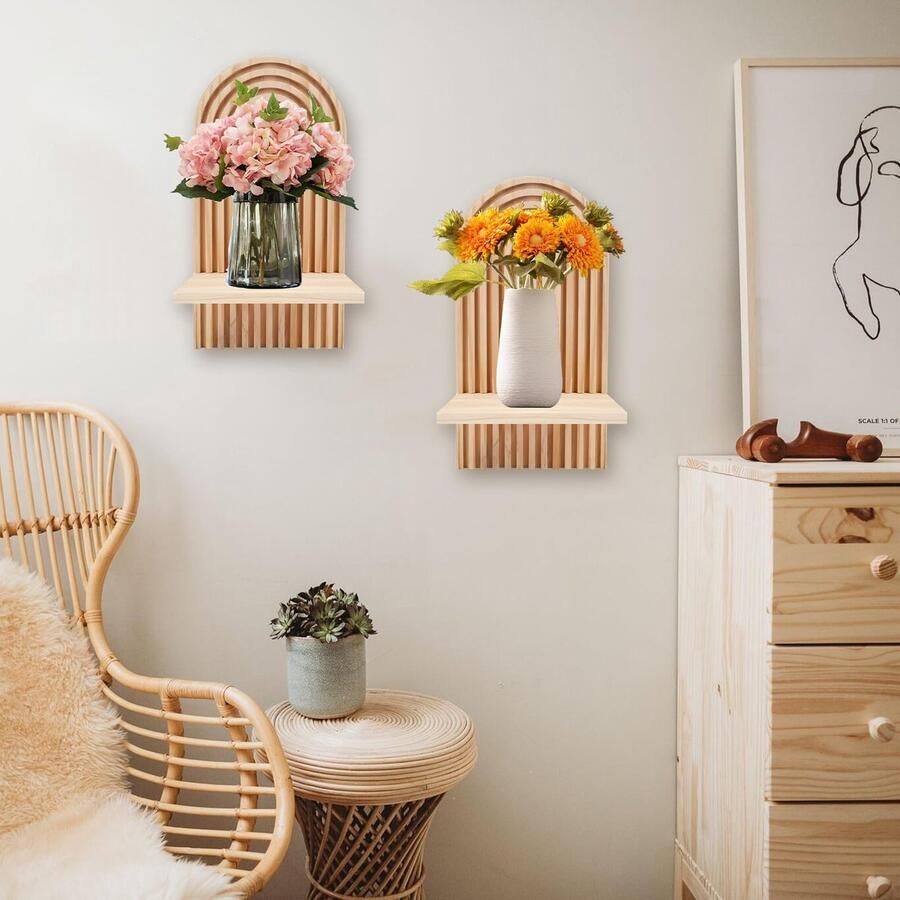 Inovra Charmant Houten Wandplankje in Boho Stijl voor Toepassingen