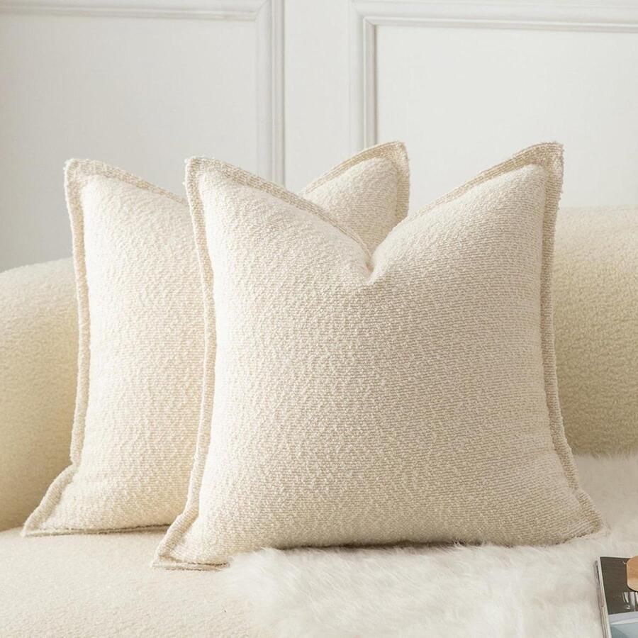 Inovra Decoratieve Kussenhoes Set van 2 Geweven Textuur Bank Kussenhoesjes Zacht en Luxe Eenvoudig Ontwerp Woonkamer en Slaapkamer Beige 65 x 65 cm