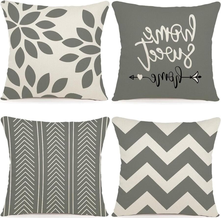 Inovra Outdoor Decoratieve Kussenhoes Set 60 x 60 cm Grijs Groen Voor Tuin Bank Stoel Bed 4 Stuks