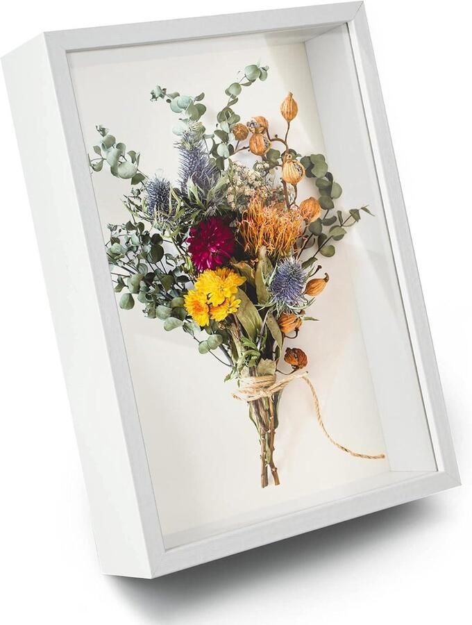 Inovra Diepe Vierkante Fotolijsten Vitrine voor Memorabilia Display Seashell Bloemen Ambachten Wit 23x32 cm