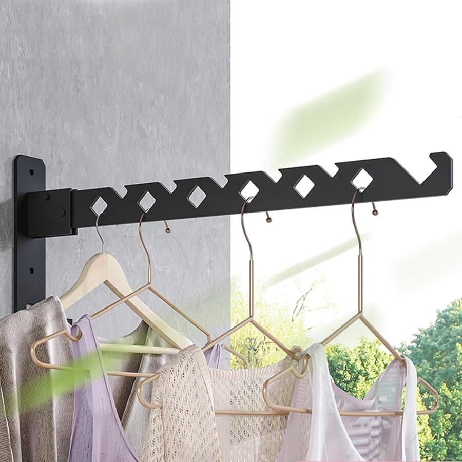 Inovra Droogrek Wandkledingrek Opvouwbare haak Kledingstang Koolstofstaal 90° Draaibaar Kledingrek Wandgemonteerde Kapstok voor Badkamer Slaapkamer Hotel Wasruimte (A)