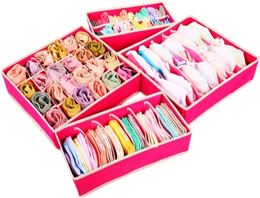 Inovra Efficiënte Kast- en Ladeorganisatieset voor Ondergoed Sokken en Accessoires Set van 4 Rood