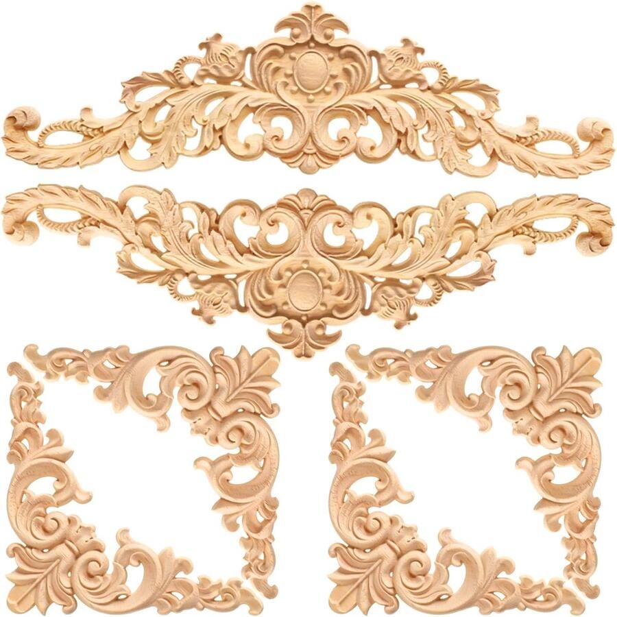 Inovra Elegante Houten Ornamenten Set van 6 voor Meubel Decoratie en Versiering