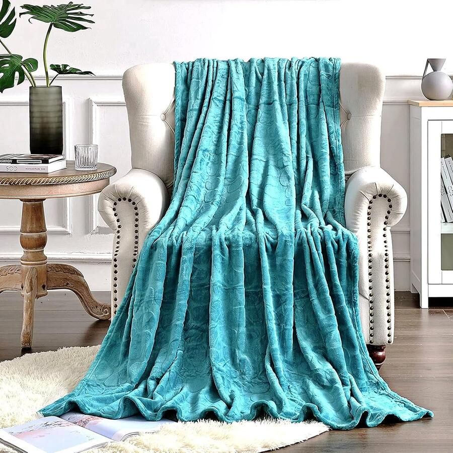 Inovra Flanellen fleece dekens zachte knuffelbare dekens superzachte lichtgewicht microvezel met stenenprint voor bank sofa (150 cm x 200 cm turquoise)