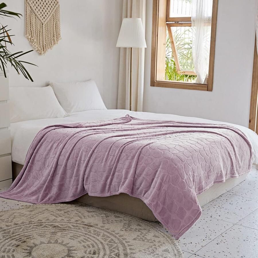 Inovra Flanellen fleece dekens zachte knuffelbare dekens superzachte lichtgewicht microvezel met stenenprint voor bank sofa (150 cm x 200 cm lila paars)
