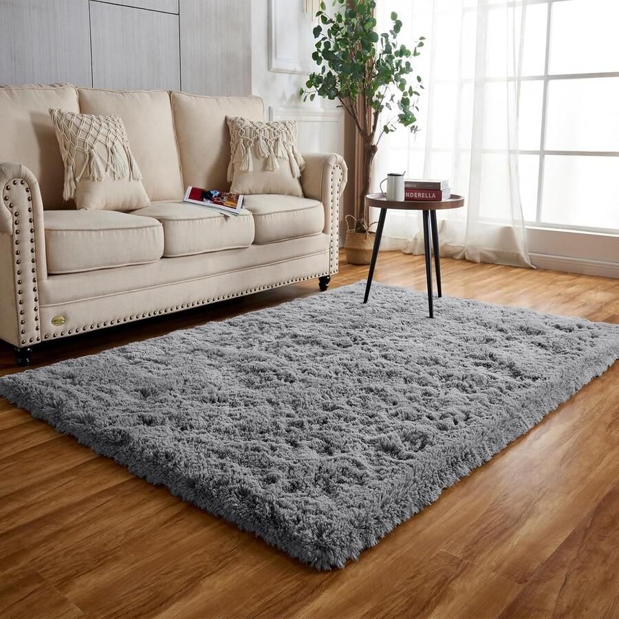 Inovra Fluweelzachte Grijze Hoogpolige Vloerkleed voor Slaapkamer en Woonkamer 60 x 120 cm