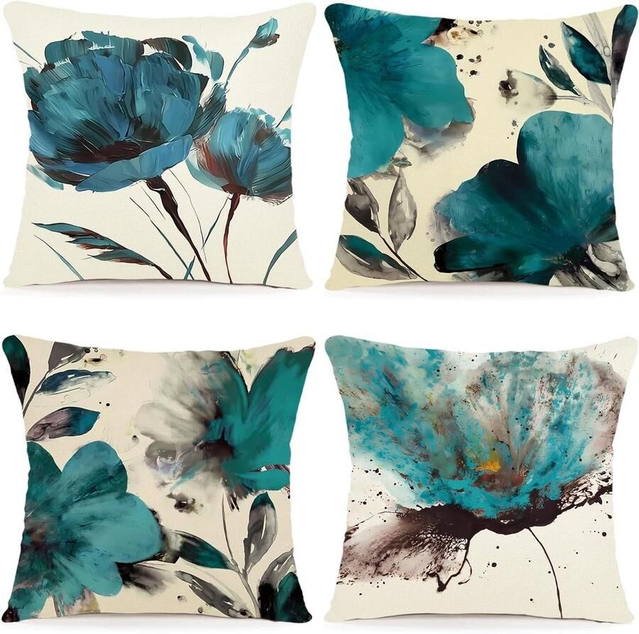 Inovra Fluweelzachte kussenhoezen 45 x 45cm bloemen aquarel schilderij decoratieve kussenhoezen katoenen linnen sofa kussen sierkussen hoes vierkant kussen voor bed auto thuis sofa