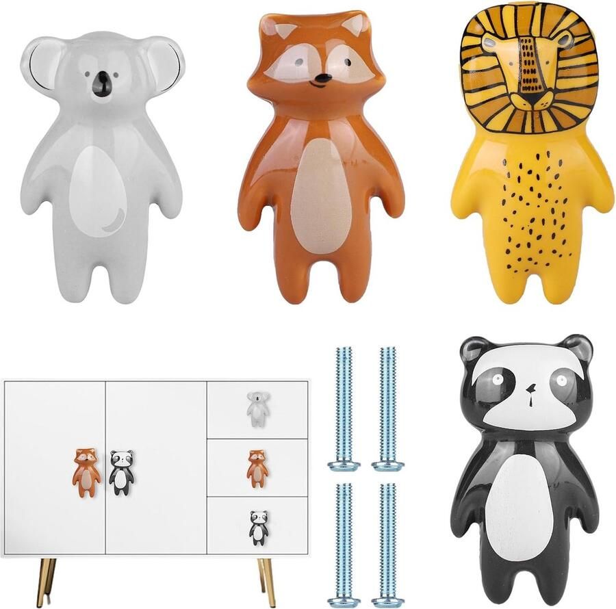 Inovra Handgemaakte Dieren Knoppen voor Meubels: Set van 4 Keramische Deurknoppen voor Kinderen en Keuken