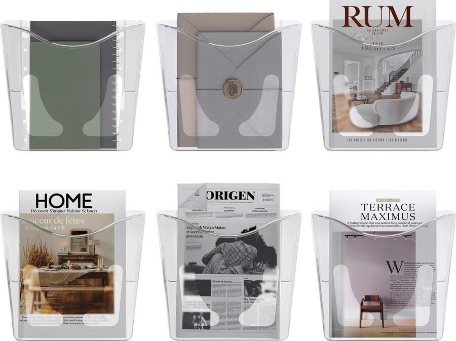 Inovra Handige Muur Organizer voor Documenten en Tijdschriften Stijlvolle Acryl Wandhouder 6-Delige Set