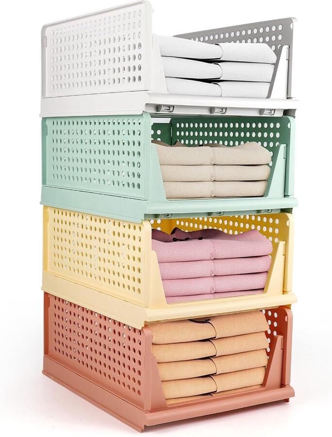 Inovra Handige Stapelbare Ladeboxen Set van 4 voor Kleding en Huishoudelijke Organisatie