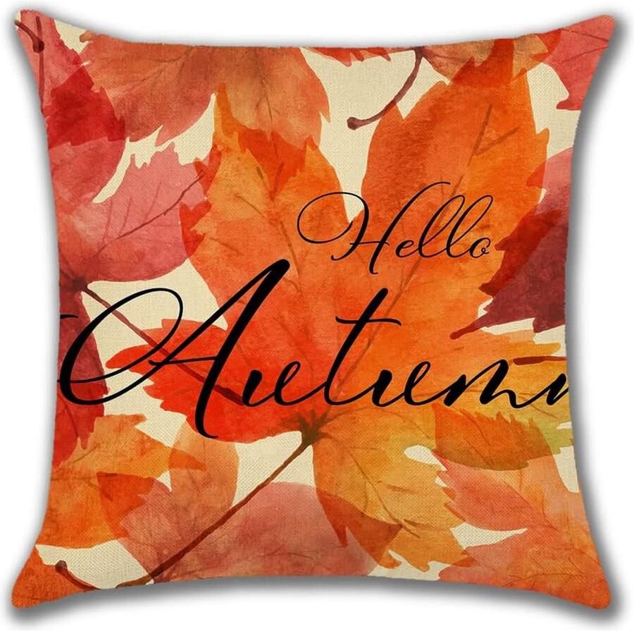 Inovra Herfstkussenhoes 45 x 45 cm Decoratieve kussenhoes Herfstdecoratief kussen Bankkussenhoes voor bank Slaapkamer Buiten Boerderij Esdoornblad Herfst