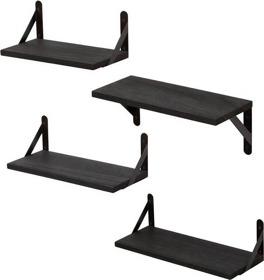 Inovra Houten en Metalen Wandplanken Set van Vier voor Ruimtes in Huis