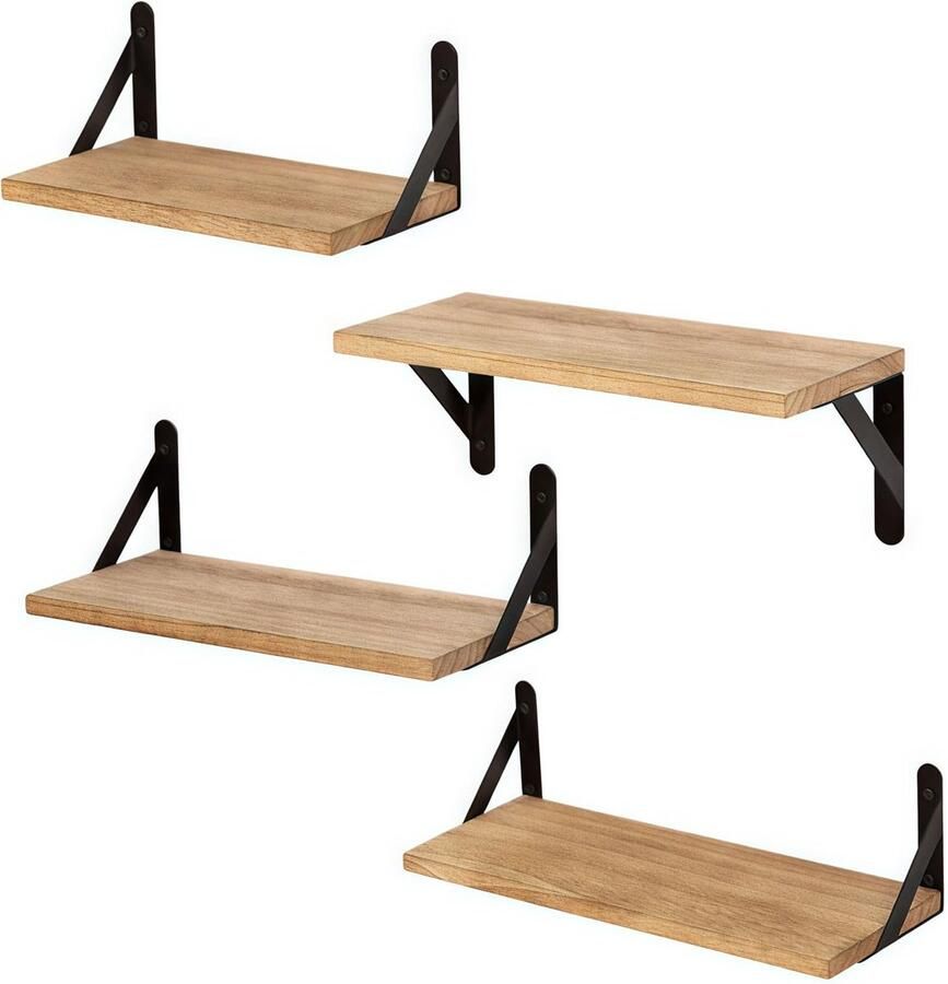 Inovra Houten en Metalen Wandplankenset van Vier Stuks voor Ruimtes in Huis