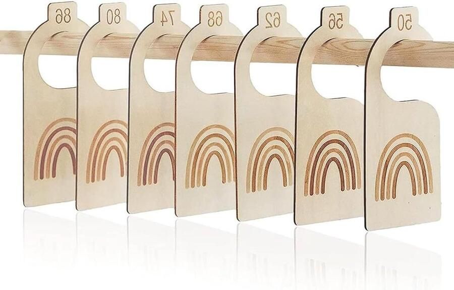 Inovra Houten kinderhangers 7 stuks Maatscheiders Kledingkast verdeler Regenboog design Baby & peuter kleding 50-86 confectiematen