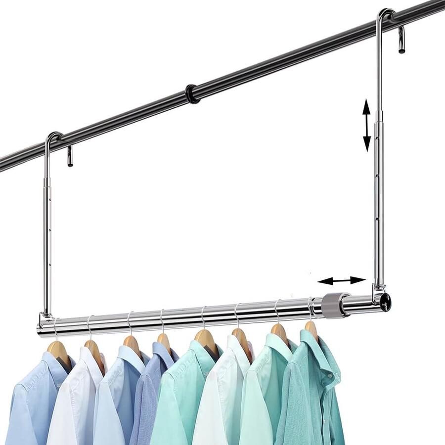 Inovra In hoogte verstelbare kledingstang voor het ophangen van kleding uittrekbaar wasrek garderobestang met verstelbare breedte kledingstangen voor kledingkast bijkeuken balkon