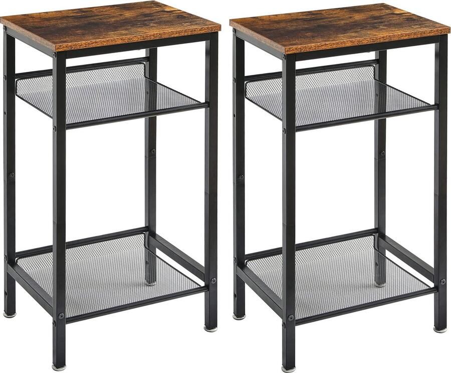 Inovra Industriële Bijzettafel Set van Twee met Verstelbare Schappen en Voeten voor Meerdere Kamers