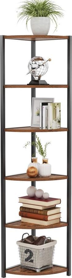 Inovra Industriële Hoekboekenkast met 6 Planken voor Woonkamer en Kantoor