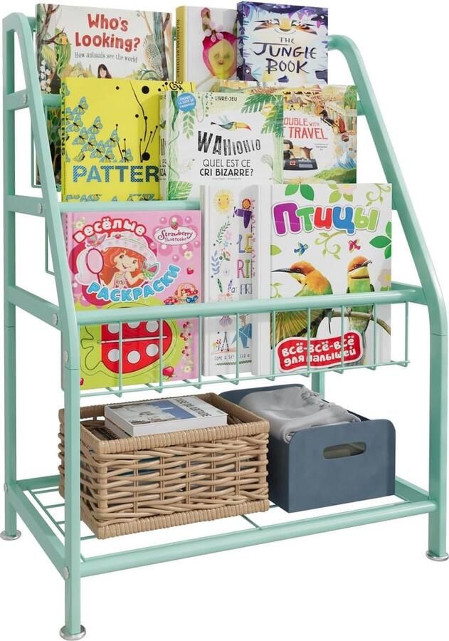 Inovra Kindvriendelijke Boekenkast met Drie Verdiepingen voor Speelgoed en Boeken in Kinderkamer of Speelkamer