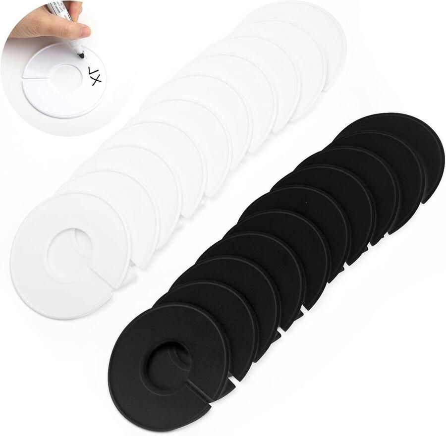 Inovra Kledingrek Maatlabels Set van 20 stuks Maat Scheiders voor Kledingrek Maataanduidingen voor Baby's en Volwassenen Wit en Zwart