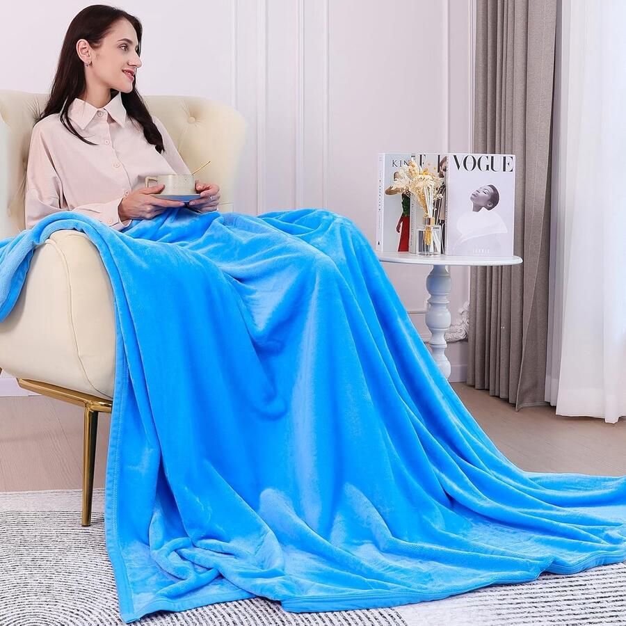 Inovra Knuffelige Fluffy Deken 230 x 270 cm 380 GSM Superzachte & Delicate Fleece Deken Fluffy Deken Knuffelige Dekens als Sofa Deken Flanellen Deken Bank Deken Glanzend Blauw