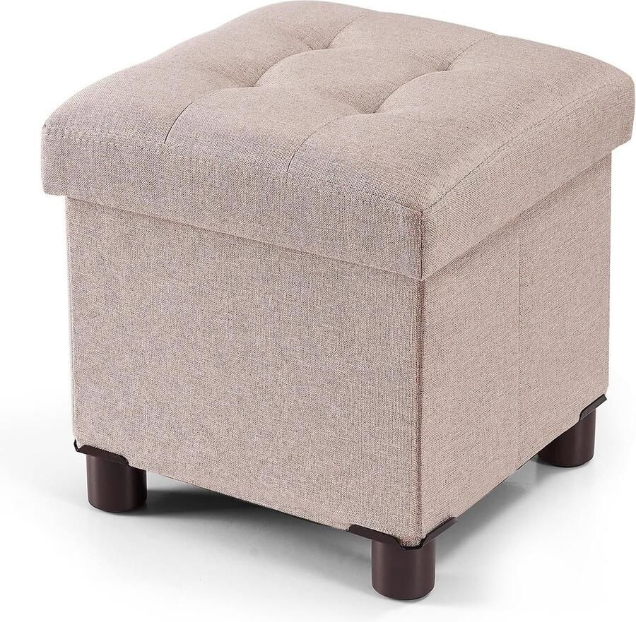 Inovra Kruk met opbergruimte 32 x 32 x 32 5 cm opvouwbare bank zitkubus kruk met opbergruimte en deksel met houten poten kaki