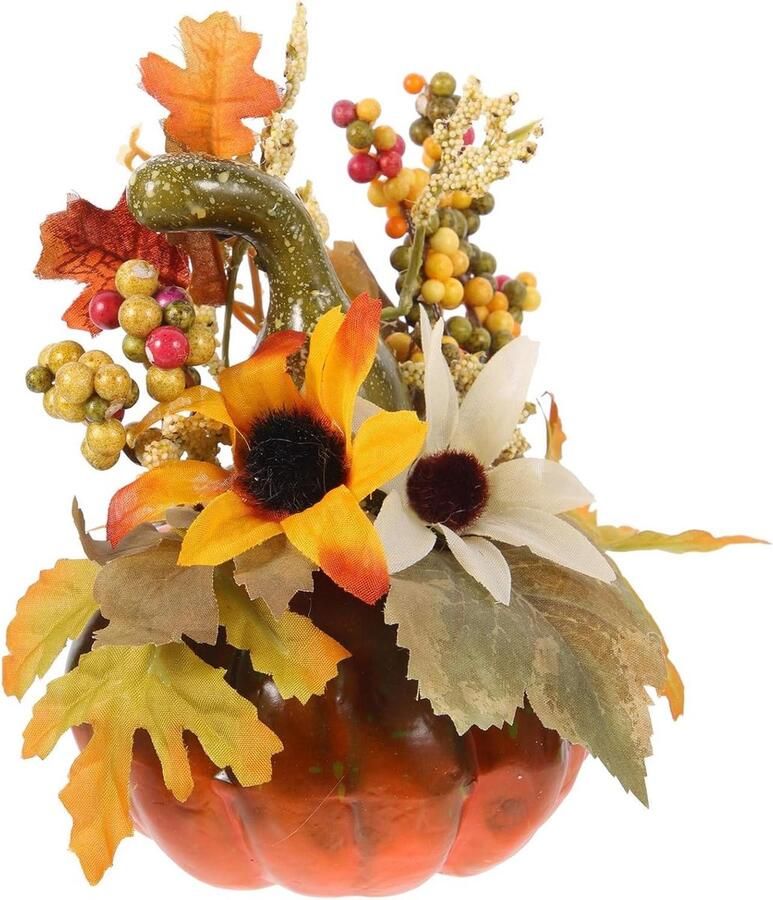 Inovra Kunstmatige pompoen decoraties voor Halloween en Thanksgiving Herfst tafel ornamenten met zonnebloem groene gebogen meloen design
