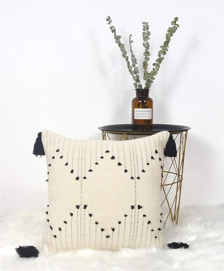 Inovra Kussenhoes Boho Gecapitonneerde Decoratieve Kussenhoezen Gecapitonneerde Kwastjes Zachte Katoenen Kussenhoes voor Bank Slaapkamer Woonkamer Kantoor Auto (18 x 18 inch 46 x 46 inch)