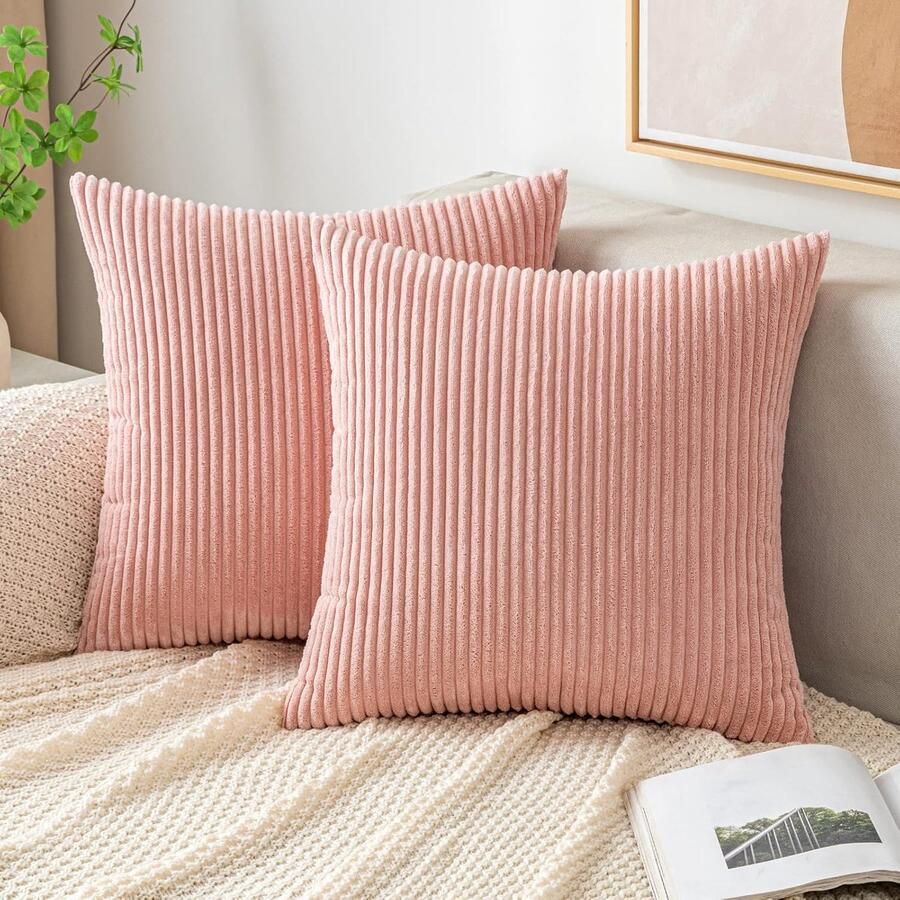 Inovra Kussenhoes Corduroy Decoratieve Kussenhoes Bankkussen Cord Kussenhoes Decoratieve Zachte Kussenhoezen voor Bank Fauteuil Huis Slaapkamer 50 x 50 cm – Roze