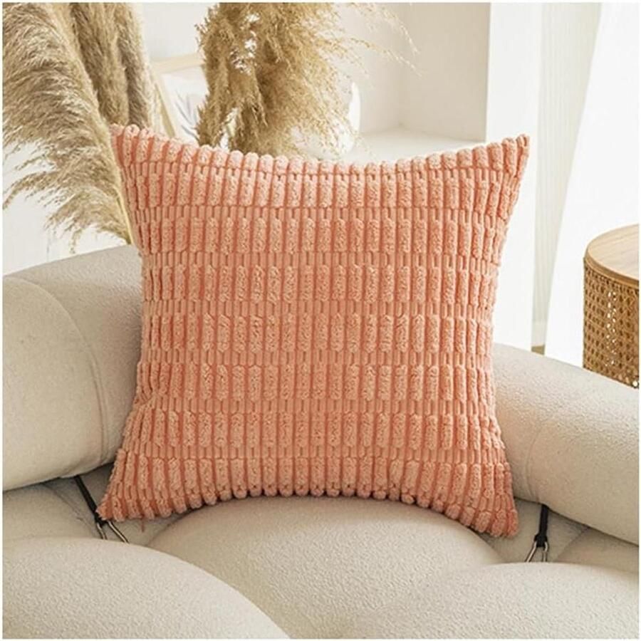 Zachte ribfluwelen kussensloop met ritssluiting Gestreept decoratief kussenovertrek voor bank slaapkamer thuis 30 x 50 cm perzik