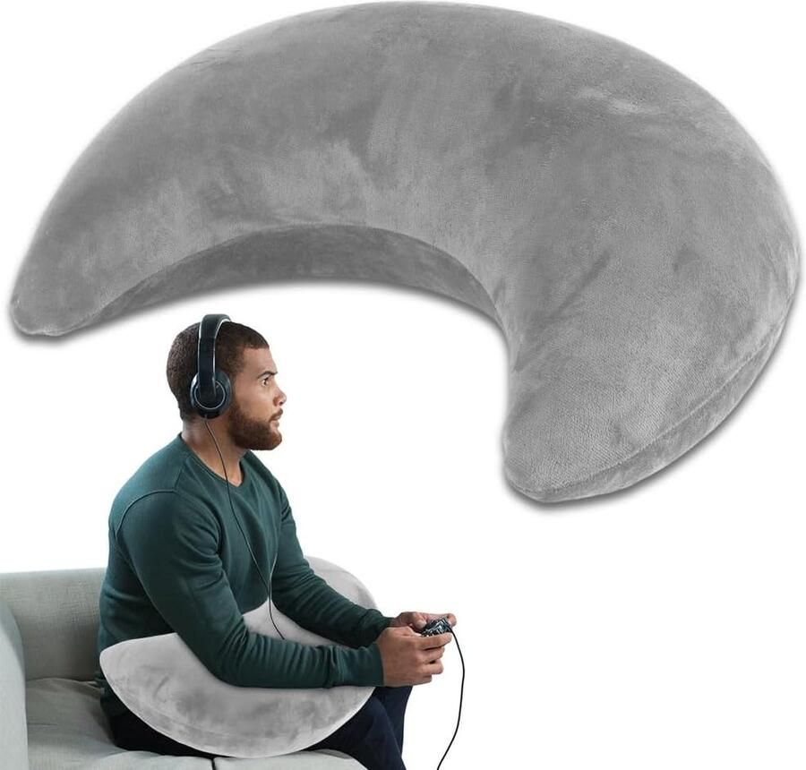 Inovra Leeskussen gamingkussen ergonomisch opblaasbaar armsteunkussen voor lange gaming-sessies gaming-schotkussen biedt pols- en elleboogondersteuning boekenkussen om te lezen in bed grijs