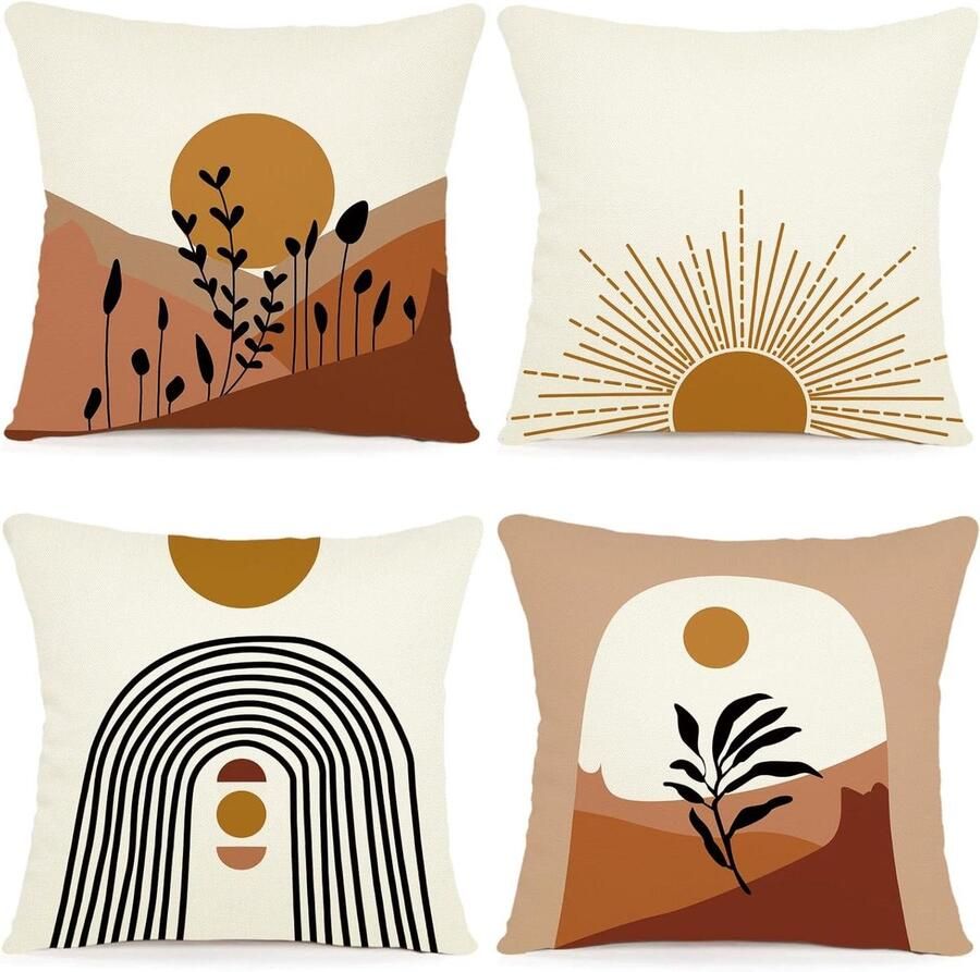 Inovra Set van 4 Decoratieve Linnen Kussenhoezen 50 x 50 cm Bloemen Patroon Waterverf Kussenhoezen voor Bank Slaapkamer Buiten 50 x 50 cm A201-20