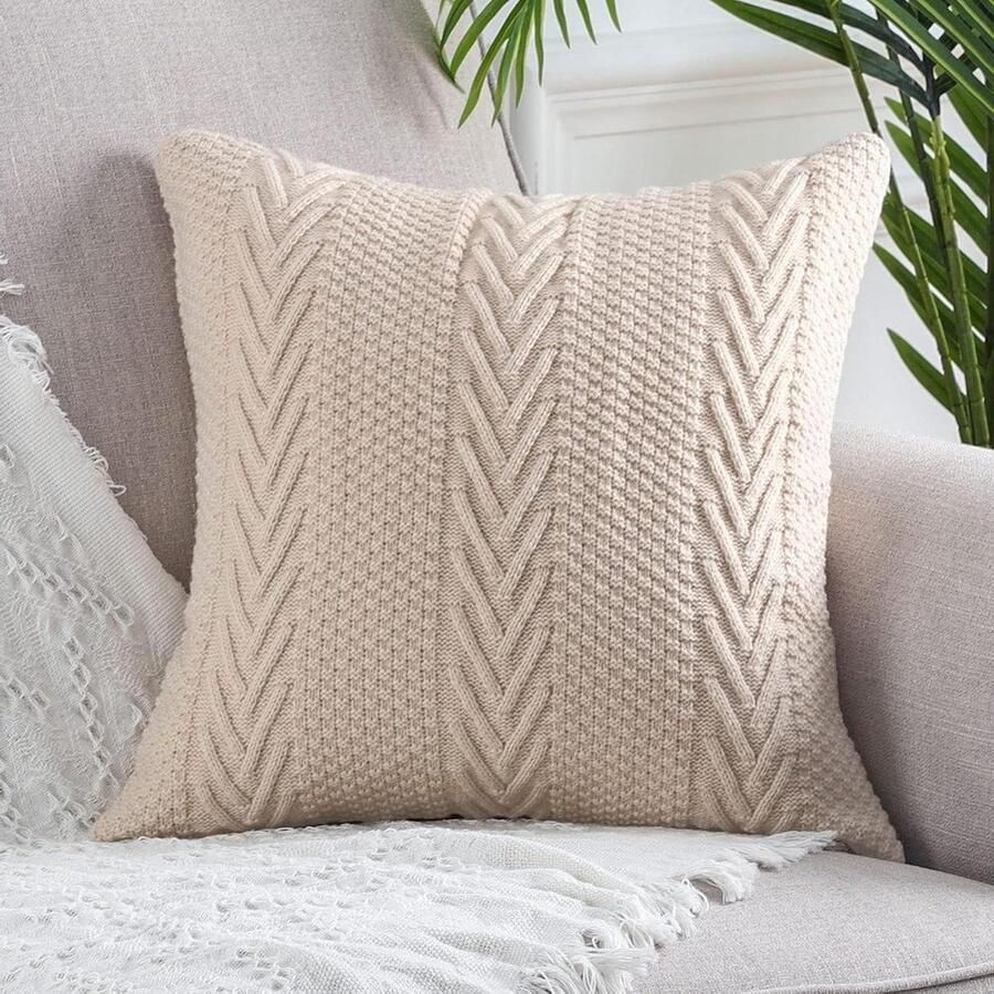 Inovra Luxe moderne gebreide decoratieve vierkante kussenhoezen Beige 45cm x 45cm Voor bank of bed Woonkamer opfleuren
