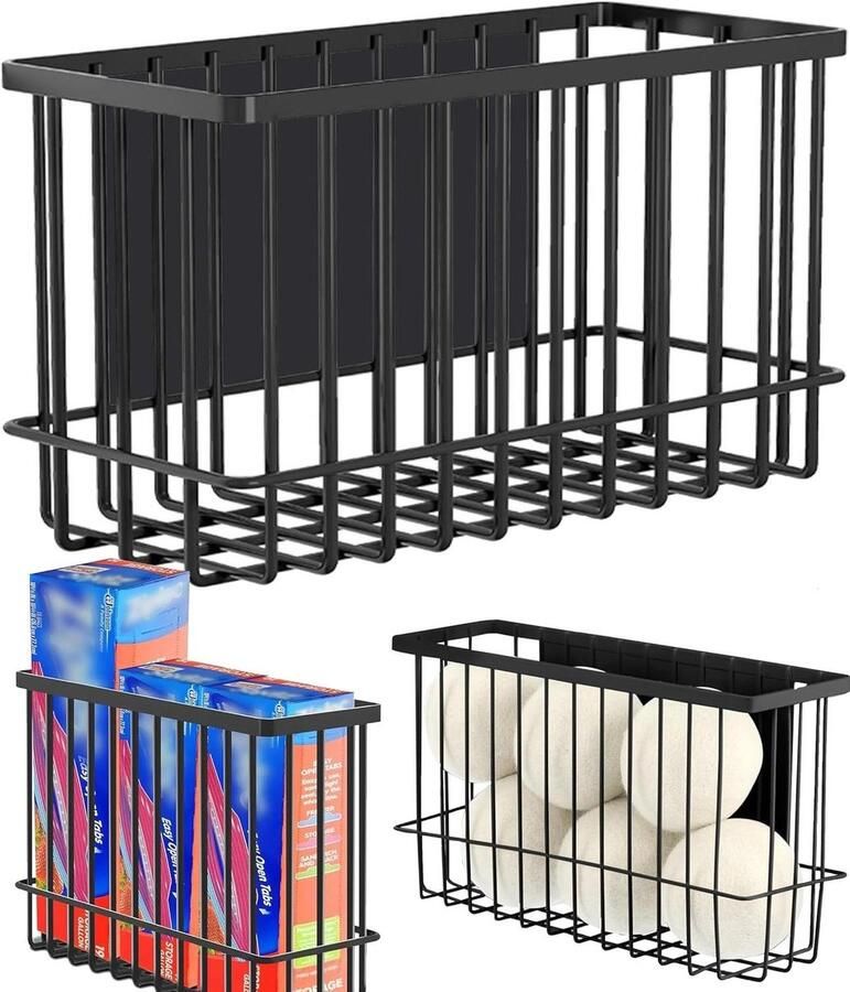 Inovra Magnetische balhouder voor wasruimte opbergmand wasbalhouder Zwart Groot formaat