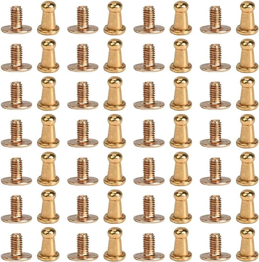 Inovra 50 stuks Massief Messing Schroef Knop Ronde Hoofd Knop Stud Gleufd Nailhead Schroef Klinknagel voor Leathercraft Goud Duurzaam Leer Ambacht Toebehoren