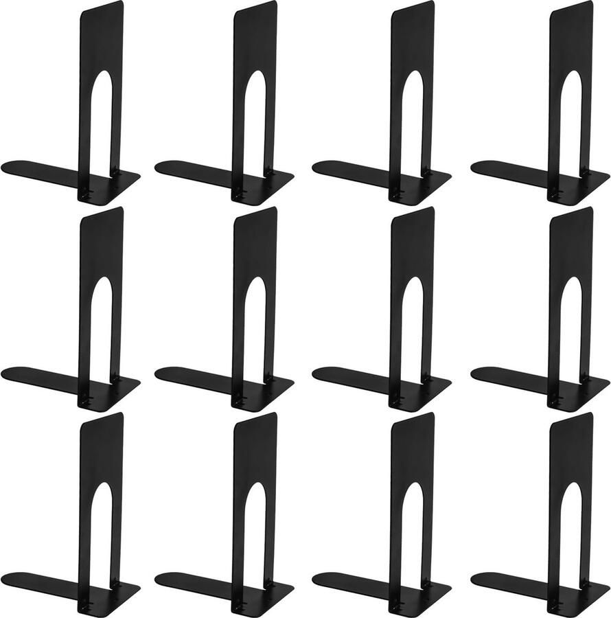 Inovra Metalen boekensteun 6 paar boekpoten antislip hoogwaardige boekenhouder voor thuis kantoor school bibliotheek zwart 12 stuks (70 x 100 x 130 mm)