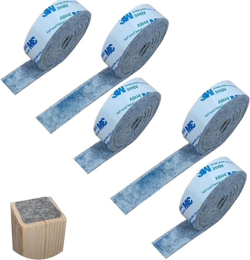 Inovra Meubelvilt pads 5 rollen van 100 cm x 2 cm zelfklevende viltstrips voor vloerbescherming en geluidsisolatie
