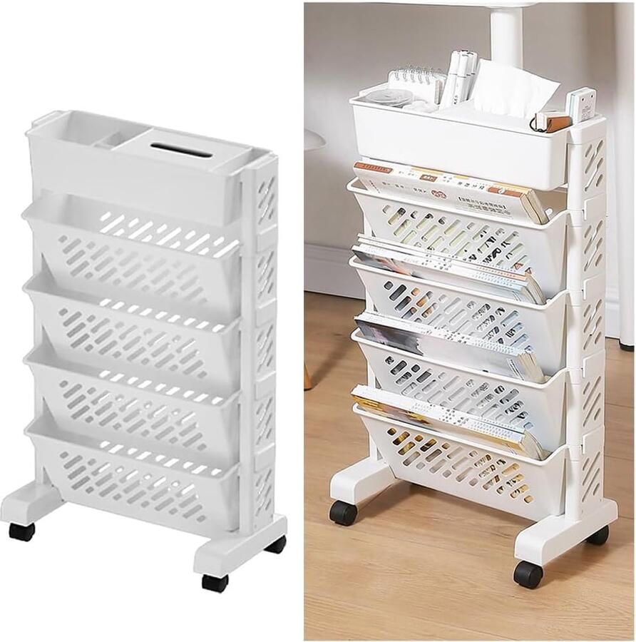 Inovra Mobiel en Multifunctioneel Boekenrek met Wieltjes voor Bureau en Thuis