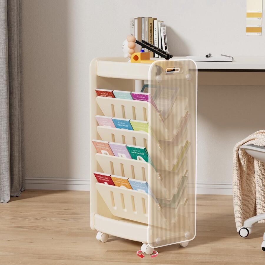 Inovra Mobiele Kinderboekenkast met Wieltjes en Dubbelzijdig Ontwerp voor Kinderen Ruimtebesparend en Veilig