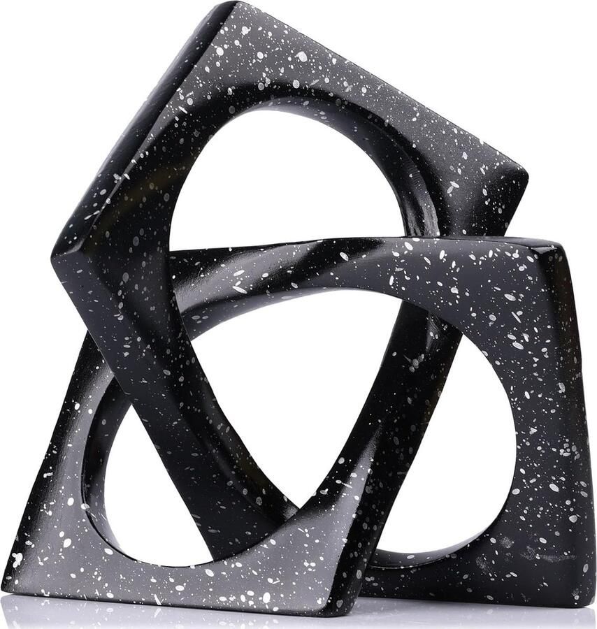 Inovra Moderne geometrische kubussculptuur Zwarte knoopbeelddecoratie Boekenkast Tafelsculptuur en beeldjes Zwarte woondecoratie Accentkubus Decoratieve ornamenten