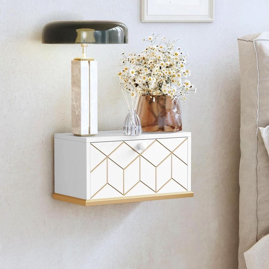 Inovra Nachtkastje Hangend Wit Houten Wandplank Zwevende Plank Keukenplank Hangende Plank Muur voor Slaapkamer Kinderkamer Keuken Moderne Decoratie Klein