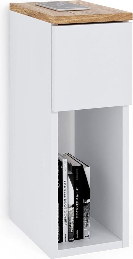 Inovra Nachtkastje Smal Nachtkastje Slanke Bijzettafel met Opbergvak Wit Afmetingen: B20 x H55 x D30 cm